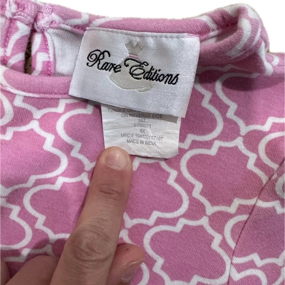 RARE EDITIONS Girls Pink Printed Dress With Lace Bottom SIZE 6X - Picture 7 of 7